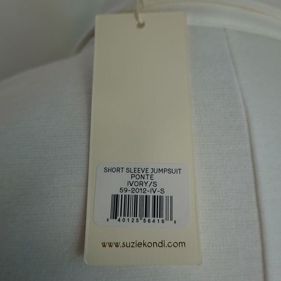Suzie Kondi The Short Sleeve Stretch Jumpsuit Ivory Size Small NWT - Picture 12 of 16